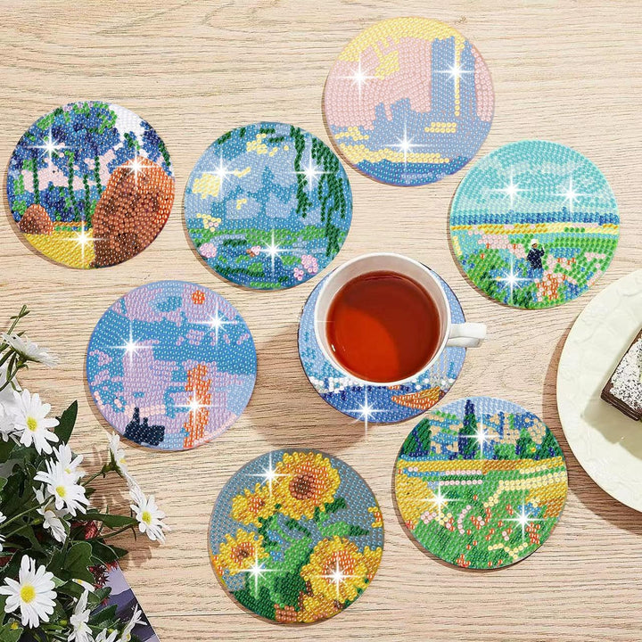 Art Diamond Painting Coasters with Holder for Adults DIY Diamond Art Kits for Beginners Adults Handicrafts Coaster Art with Stands 8 PCS (Landscape 2) - Just Closeouts Canada Inc.
