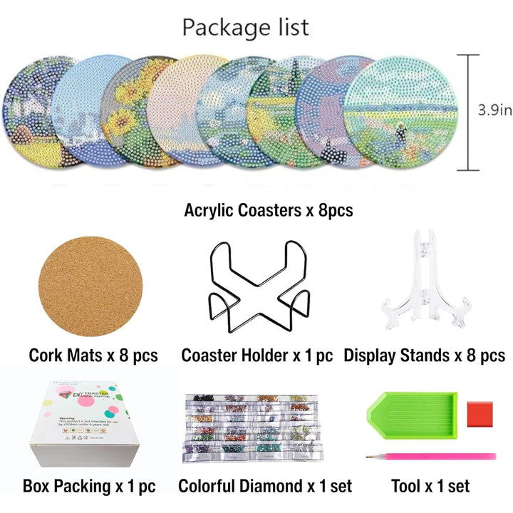Art Diamond Painting Coasters with Holder for Adults DIY Diamond Art Kits for Beginners Adults Handicrafts Coaster Art with Stands 8 PCS (Landscape 2) - Just Closeouts Canada Inc.
