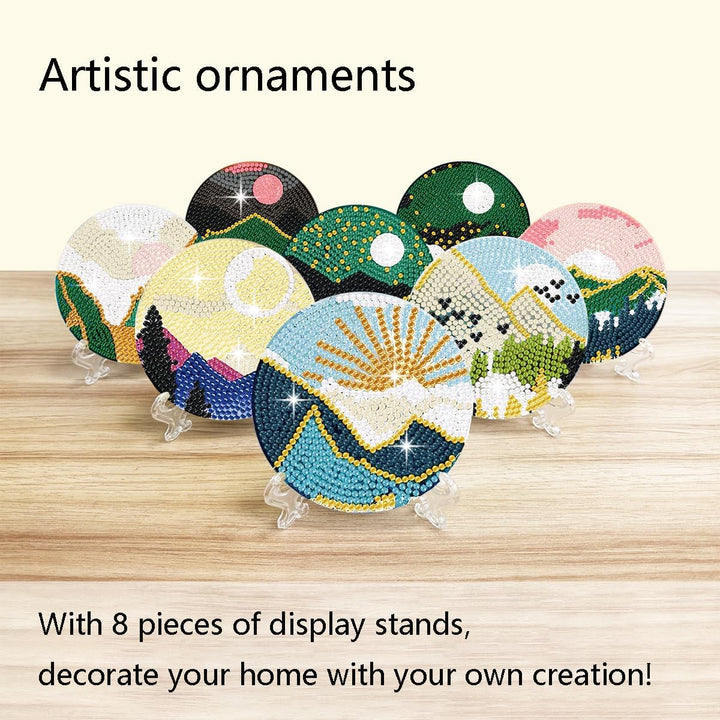 Art Diamond Painting Coasters with Holder for Adults DIY Diamond Art Kits for Beginners Adults Handicrafts Coaster Art with Stands 8 PCS (Landscape 2) - Just Closeouts Canada Inc.
