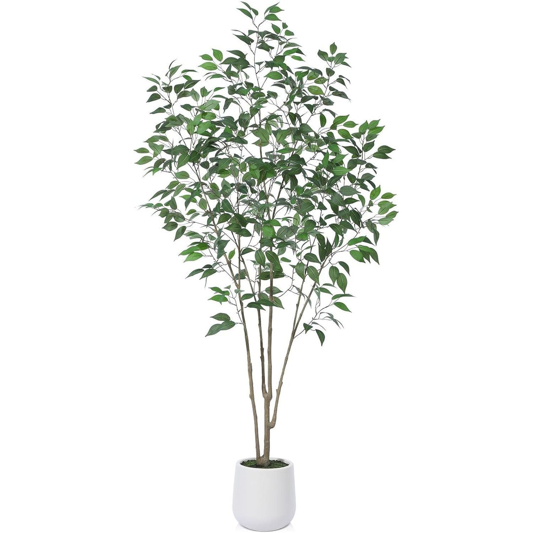 Artificial Tree, 7FT Fake Ficus Tree in White Imitation Ceramic Planter with Lifelike Moss,Faux Ficus Silk Tree for Indoor Entryway Modern Decor Home Office Porch Balcony Shopping malls - Just Closeouts Canada Inc.