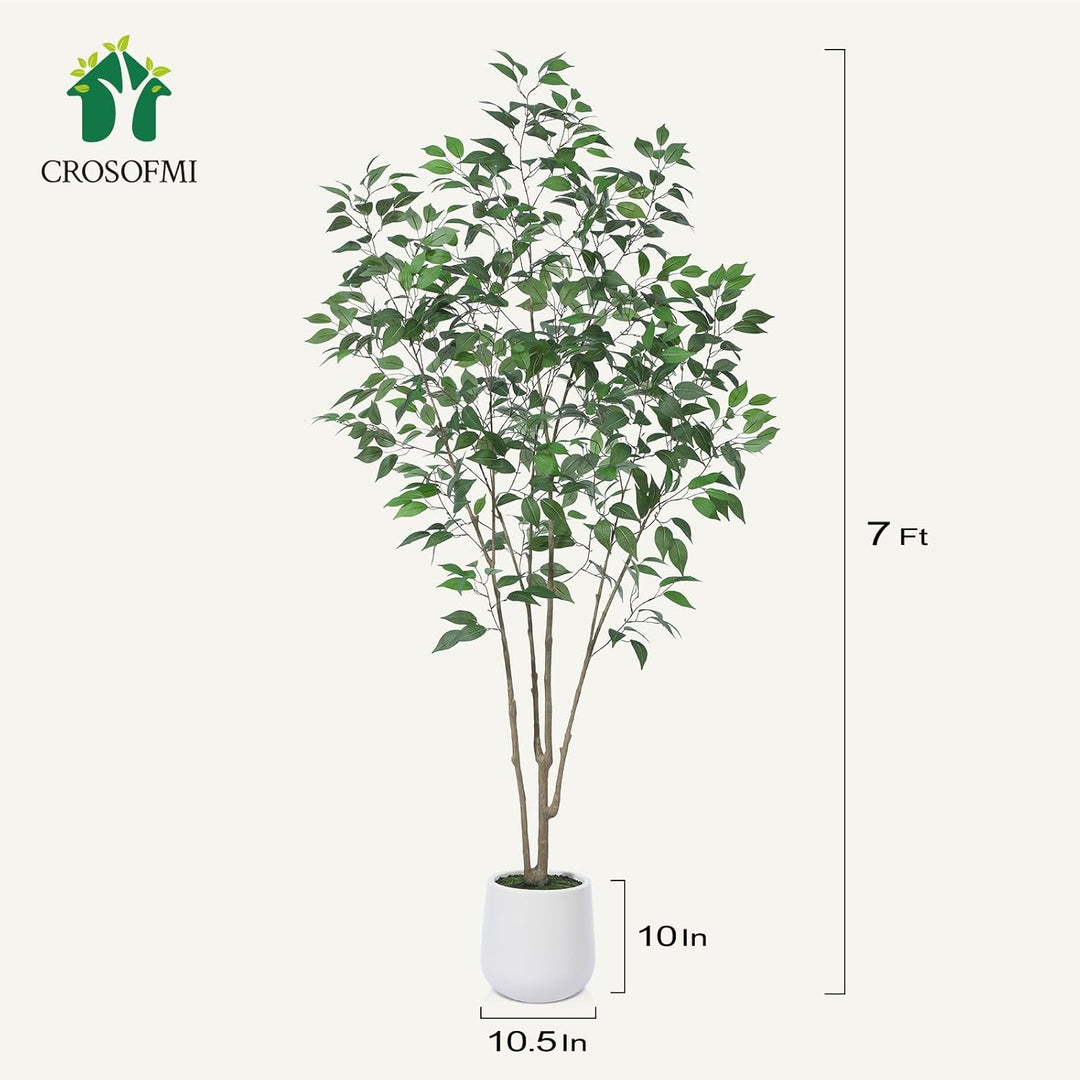 Artificial Tree, 7FT Fake Ficus Tree in White Imitation Ceramic Planter with Lifelike Moss,Faux Ficus Silk Tree for Indoor Entryway Modern Decor Home Office Porch Balcony Shopping malls - Just Closeouts Canada Inc.