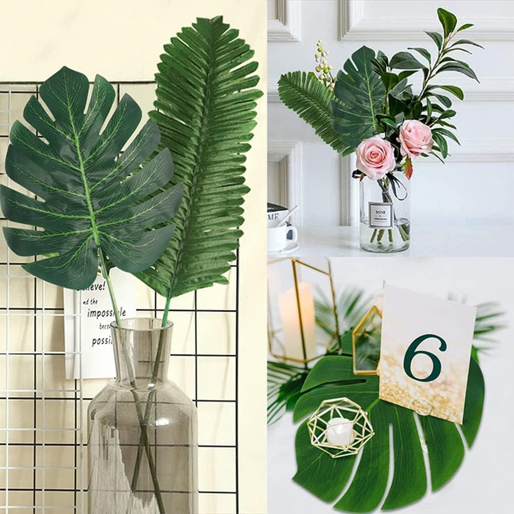 Artificial Tropical Palm & Monstera Leaves – Green, 84 Pieces - Just Closeouts Canada Inc.