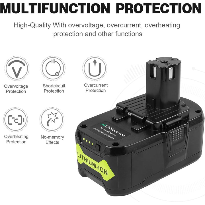 ARyee 18V 5000mAh Batterry Lithium Ion Replacement Battery for Ryobi P102 P103 P104 P105 P107 P108 P109 BPL - 1815 BPL - 1820G BPL1820 BPL18151 Cordless Power Tools - Just Closeouts Canada Inc.