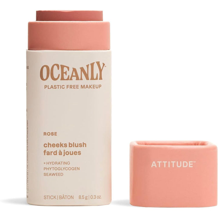 ATTITUDE Oceanly Lightweight Blush Stick, Titanium Dioxide-Free, EWG Verified, Plastic-Free, Vegan Makeup, Rose, 8.5g - Just Closeouts Canada Inc.626232161212