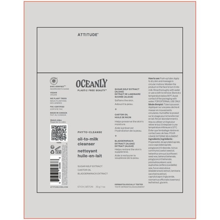 ATTITUDE Oceanly Oil-to-Milk Face Cleanser Stick, EWG Verified, Plastic-free, Plant and Mineral-Based Ingredients, Vegan Beauty Products, PHYTO CLEANSE, Unscented, 30G - Just Closeouts Canada Inc.626232160666