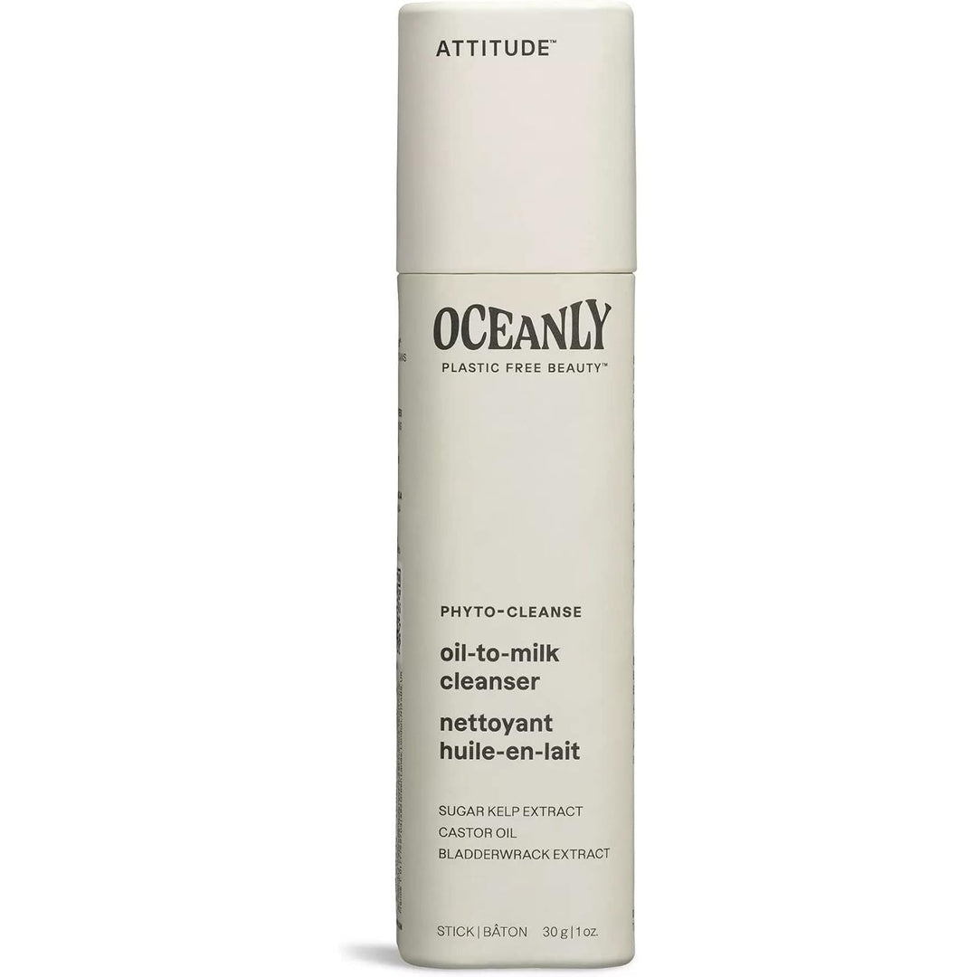 ATTITUDE Oceanly Oil-to-Milk Face Cleanser Stick, EWG Verified, Plastic-free, Plant and Mineral-Based Ingredients, Vegan Beauty Products, PHYTO CLEANSE, Unscented, 30G - Just Closeouts Canada Inc.626232160666