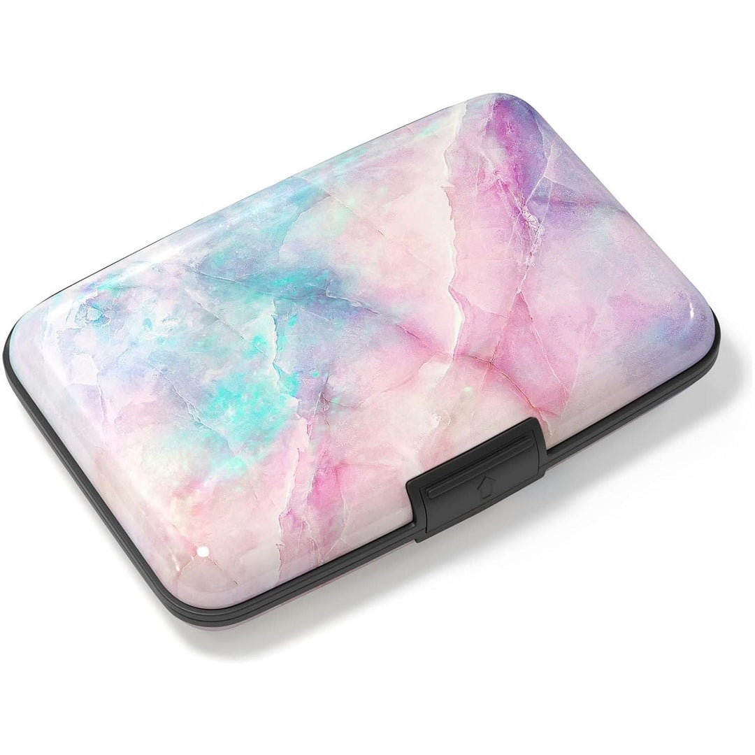 Atufsuat Credit Card Holder, Mini Aluminum Card Wallet RFID Blocking Slim Metal Hard Card Case for Women Men, Colorful Marble - Just Closeouts Canada Inc.
