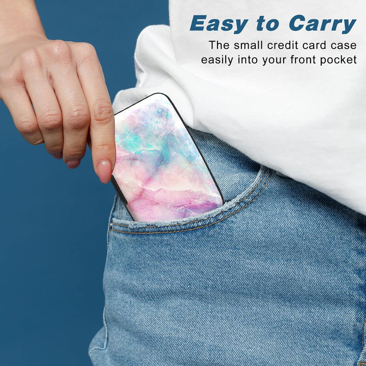 Atufsuat Credit Card Holder, Mini Aluminum Card Wallet RFID Blocking Slim Metal Hard Card Case for Women Men, Colorful Marble - Just Closeouts Canada Inc.