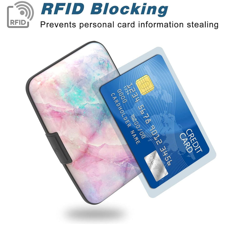 Atufsuat Credit Card Holder, Mini Aluminum Card Wallet RFID Blocking Slim Metal Hard Card Case for Women Men, Colorful Marble - Just Closeouts Canada Inc.