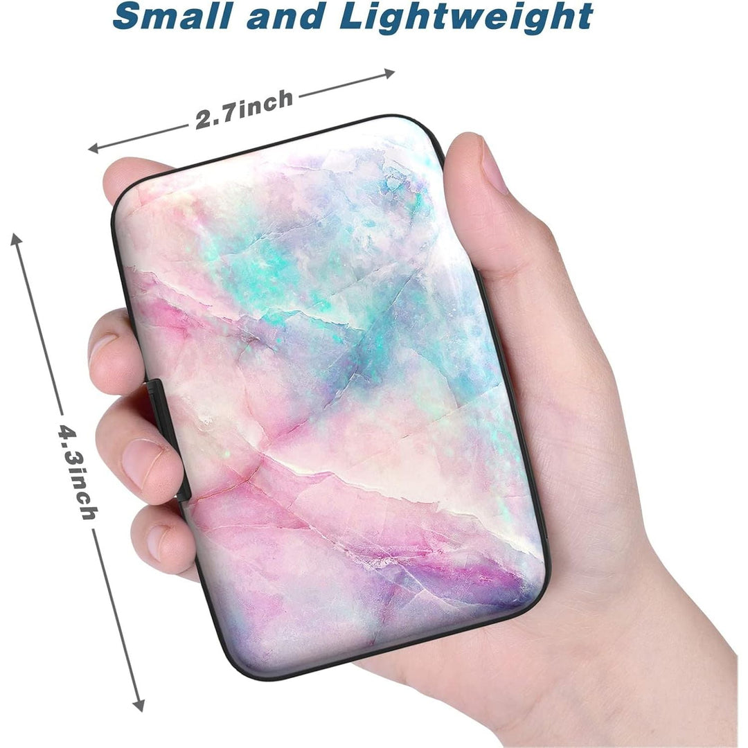 Atufsuat Credit Card Holder, Mini Aluminum Card Wallet RFID Blocking Slim Metal Hard Card Case for Women Men, Colorful Marble - Just Closeouts Canada Inc.