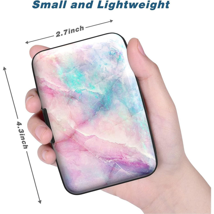 Atufsuat Credit Card Holder, Mini Aluminum Card Wallet RFID Blocking Slim Metal Hard Card Case for Women Men, Colorful Marble - Just Closeouts Canada Inc.