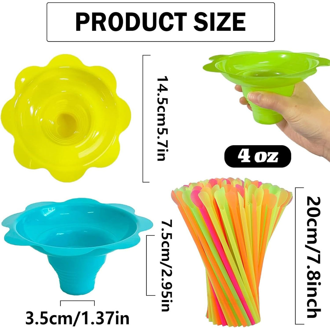 Auch 200Pcs 4oz Colorful Snow Cone Cups with Spoon Straws,Flower Shaped Ice Cream Snacks Cup Reusable Plastic Bowls Easy Grip for Birthday Summer Holiday Party (200pcs) - Just Closeouts Canada Inc.