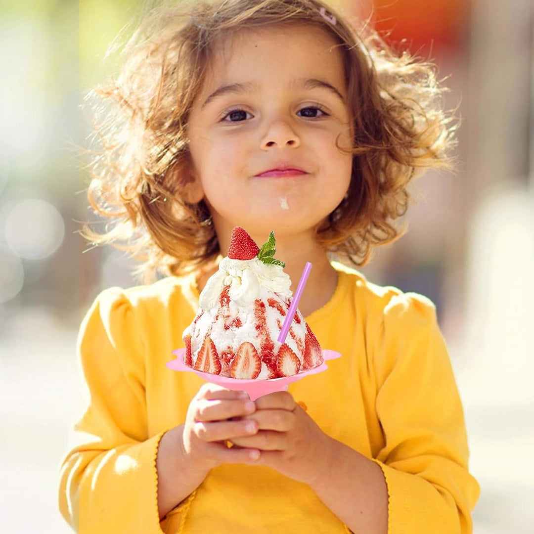 Auch 200Pcs 4oz Colorful Snow Cone Cups with Spoon Straws,Flower Shaped Ice Cream Snacks Cup Reusable Plastic Bowls Easy Grip for Birthday Summer Holiday Party (200pcs) - Just Closeouts Canada Inc.