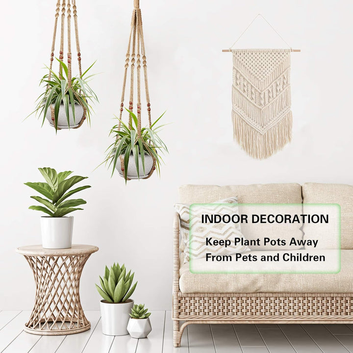 Augshy 2 Pcs Plant Hangers Hanging Plant Holder for Indoor Outdoor Decor Macrame Hanging Planter Basket with 4 Hooks(35 Inch) - Just Closeouts Canada Inc.