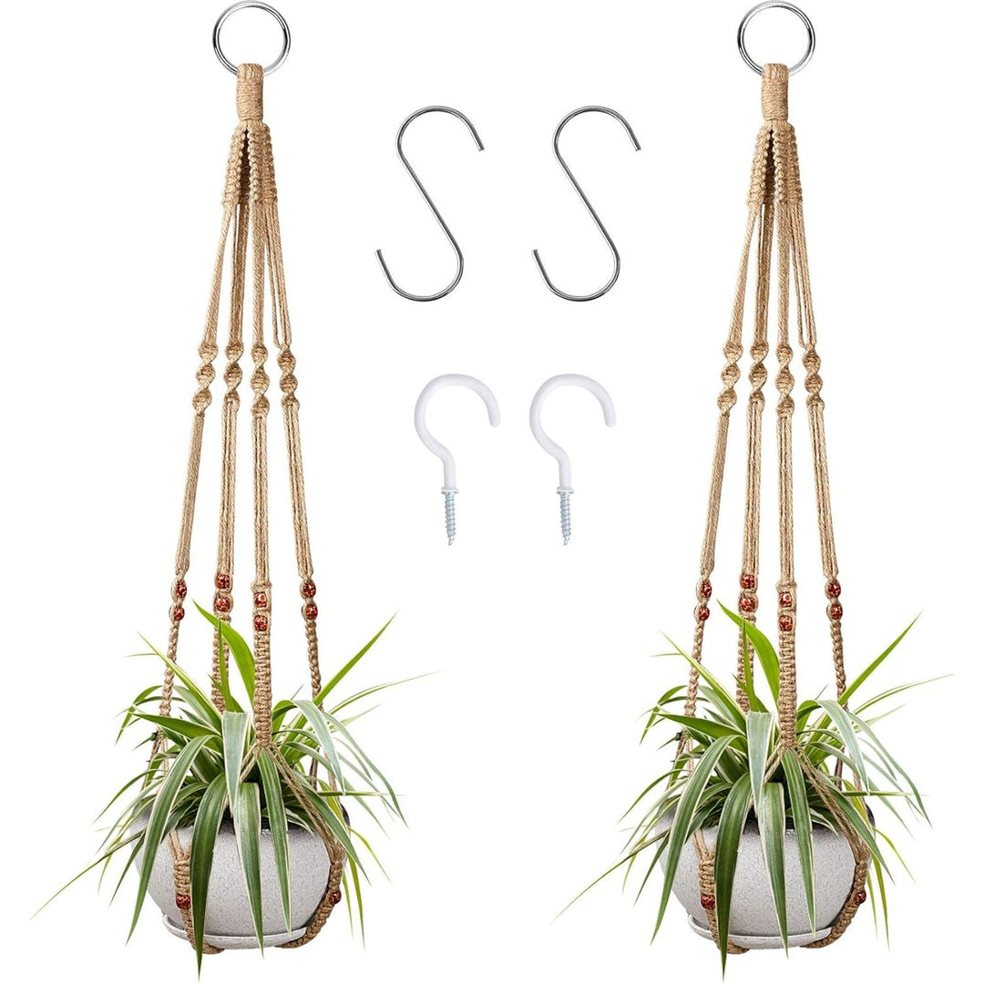 Augshy 2 Pcs Plant Hangers Hanging Plant Holder for Indoor Outdoor Decor Macrame Hanging Planter Basket with 4 Hooks(35 Inch) - Just Closeouts Canada Inc.