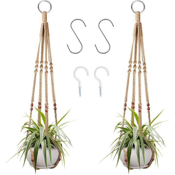 Augshy 2 Pcs Plant Hangers Hanging Plant Holder for Indoor Outdoor Decor Macrame Hanging Planter Basket with 4 Hooks(35 Inch) - Just Closeouts Canada Inc.