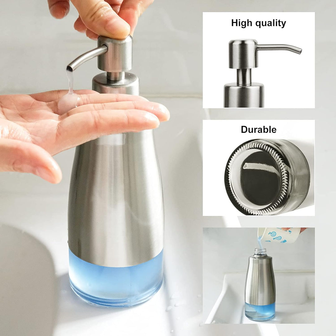 AUMIO Soap Dispenser, Dish Soap Dispenser Stainless Steel Glass Bottle, Soap Dispenser for Bathroom Refillable Dish Soap Dispenser for Kitchen Liquid Hand Soap Dispenser for Bathroom(10 OZ./ 300ML) 15 - Just Closeouts Canada Inc.