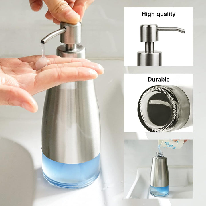 AUMIO Soap Dispenser, Dish Soap Dispenser Stainless Steel Glass Bottle, Soap Dispenser for Bathroom Refillable Dish Soap Dispenser for Kitchen Liquid Hand Soap Dispenser for Bathroom(10 OZ./ 300ML) 15 - Just Closeouts Canada Inc.