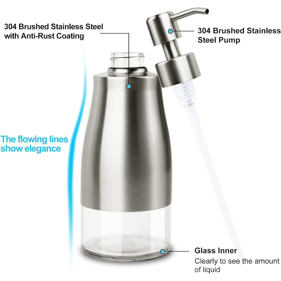 AUMIO Soap Dispenser, Dish Soap Dispenser Stainless Steel Glass Bottle, Soap Dispenser for Bathroom Refillable Dish Soap Dispenser for Kitchen Liquid Hand Soap Dispenser for Bathroom(10 OZ./ 300ML) 15 - Just Closeouts Canada Inc.