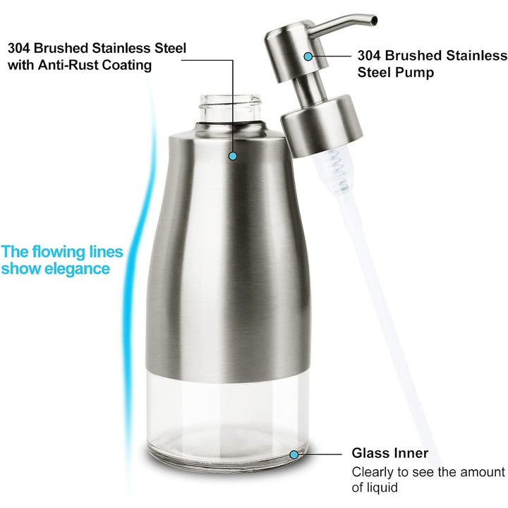 AUMIO Soap Dispenser, Dish Soap Dispenser Stainless Steel Glass Bottle, Soap Dispenser for Bathroom Refillable Dish Soap Dispenser for Kitchen Liquid Hand Soap Dispenser for Bathroom(10 OZ./ 300ML) 15 - Just Closeouts Canada Inc.