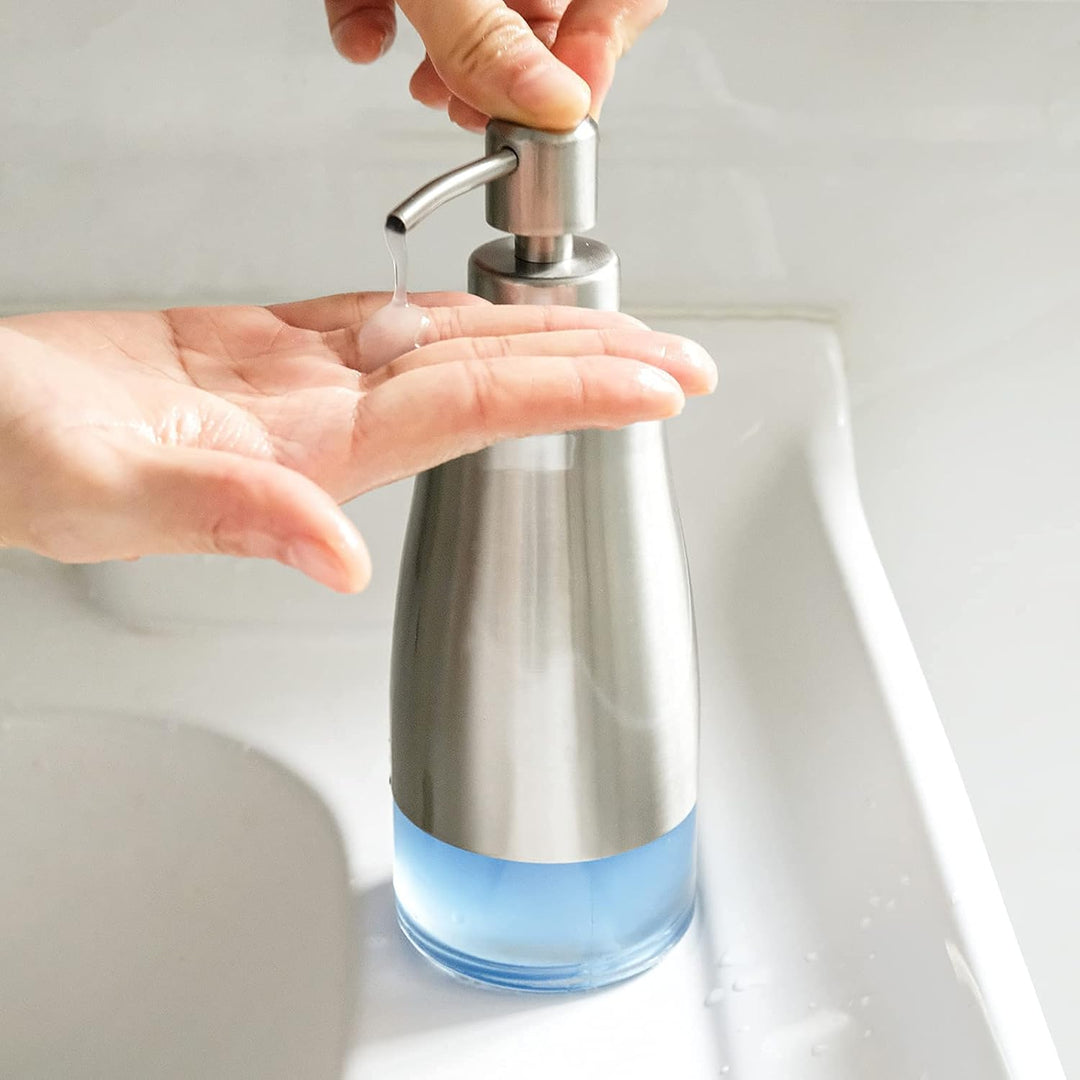 AUMIO Soap Dispenser, Dish Soap Dispenser Stainless Steel Glass Bottle, Soap Dispenser for Bathroom Refillable Dish Soap Dispenser for Kitchen Liquid Hand Soap Dispenser for Bathroom(10 OZ./ 300ML) 15 - Just Closeouts Canada Inc.