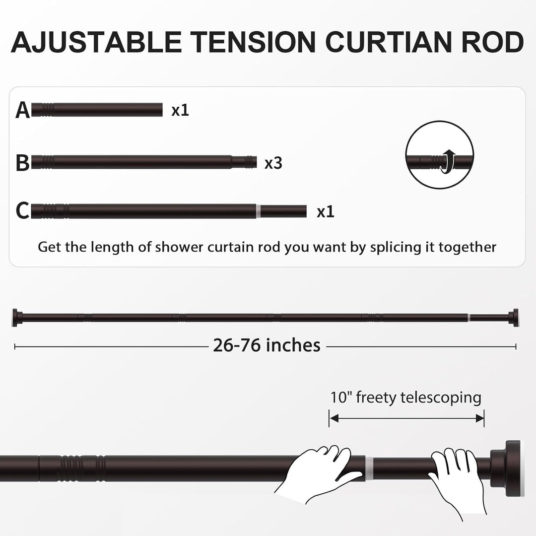Ausemku Shower Curtain Rod Tension - 26 - 76 Inch Never Rust Non - Slip Spring Tension Curtain Rod No Drilling Stainless Steel Curtain Rod Use Bathroom Kitchen?Brown? - Just Closeouts Canada Inc.