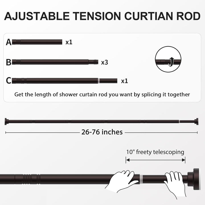 Ausemku Shower Curtain Rod Tension - 26 - 76 Inch Never Rust Non - Slip Spring Tension Curtain Rod No Drilling Stainless Steel Curtain Rod Use Bathroom Kitchen?Brown? - Just Closeouts Canada Inc.