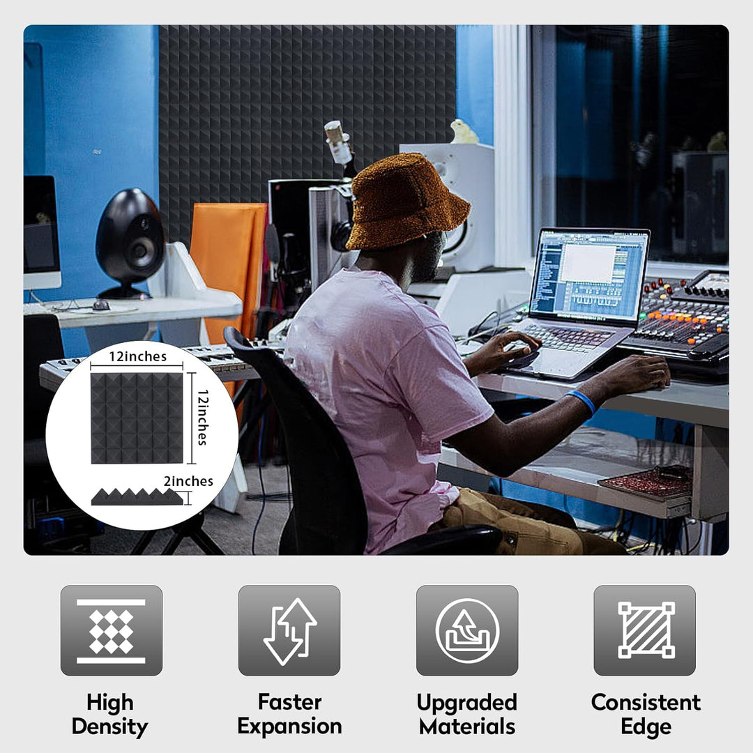 Auslet Sound Proof Panels with Self - Adhesive, 12" X 12" X 2" Wedge Acoustic Foam 36 Pack High Density Soundproof Wall Panels Sound Absorbing Panel Studio Foam for Home Office - Just Closeouts Canada Inc.