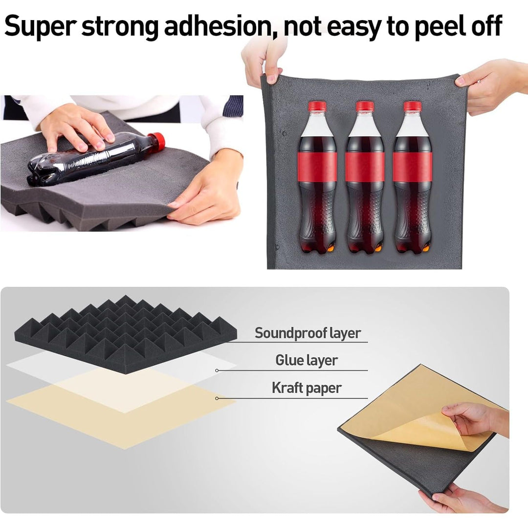 Auslet Sound Proof Panels with Self - Adhesive, 12" X 12" X 2" Wedge Acoustic Foam 36 Pack High Density Soundproof Wall Panels Sound Absorbing Panel Studio Foam for Home Office - Just Closeouts Canada Inc.