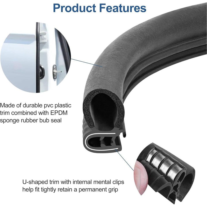 Automotive Door Weather Stripping 25Ft/7.62m Car Door Rubber Edge Trim Seal Strip Gasket with Side Bulb for Car Bus Camper Boat RV Truck Doors - Just Closeouts Canada Inc.