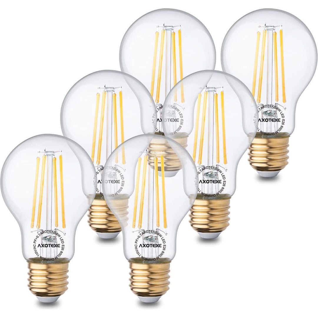 AXOTEXE E26 Edison Light Bulbs 60 Watt LED Filament Bulb 8W Antique Vintage Light Bulbs, 4000K Neutral Daylight White, Dimmable 800LM A19 E26 LED Bulb, UL Listed, 6 - Pack - Just Closeouts Canada Inc.