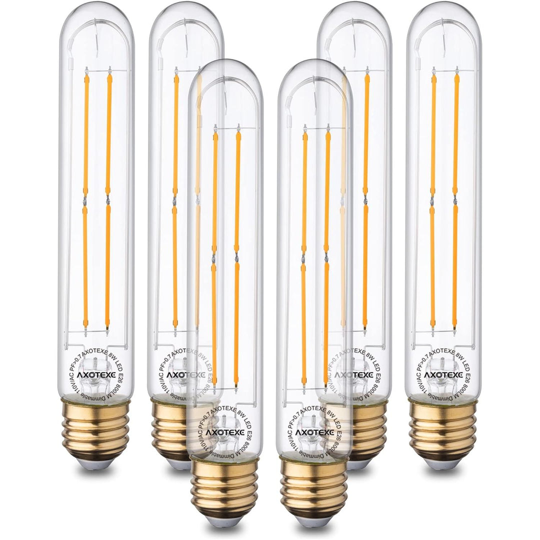 AXOTEXE T10 Edison Bulbs 60 Watt, E26 Tubular Vintage Light Bulbs, 2700K Warm White, Dimmable Tube LED Filament Light Bulbs, 8W 800LM Antique Style, UL Listed, 6 - Pack - Just Closeouts Canada Inc.