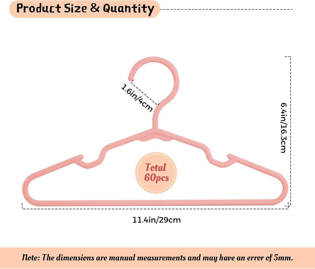 Baby Hangers for Closet - 11.4 Inch 60 Pack Plastic Kids Hangers - Children Hangers & Infant Hangers & Toddler Hangers for Clothes (Pink) - Just Closeouts Canada Inc.X003SAZR5N