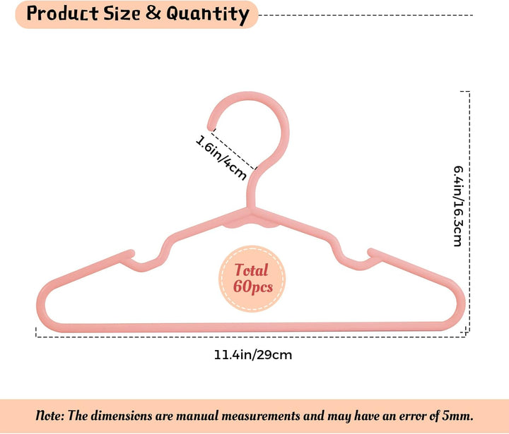 Baby Hangers for Closet - 11.4 Inch 60 Pack Plastic Kids Hangers - Children Hangers & Infant Hangers & Toddler Hangers for Clothes (Pink) - Just Closeouts Canada Inc.X003SAZR5N