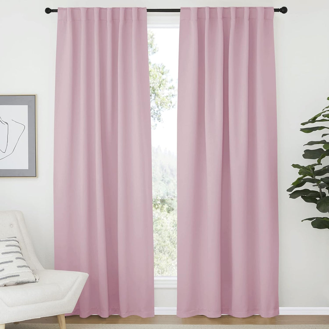 Baby Pink Room Darkening Back-Tab Curtains, 52 x 84 in, Set of 2 - Just Closeouts Canada Inc.