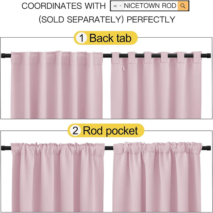 Baby Pink Room-Darkening Back-Tab & Rod-Pocket Curtains, 52 x 63 in, 2 Panels - Just Closeouts Canada Inc.