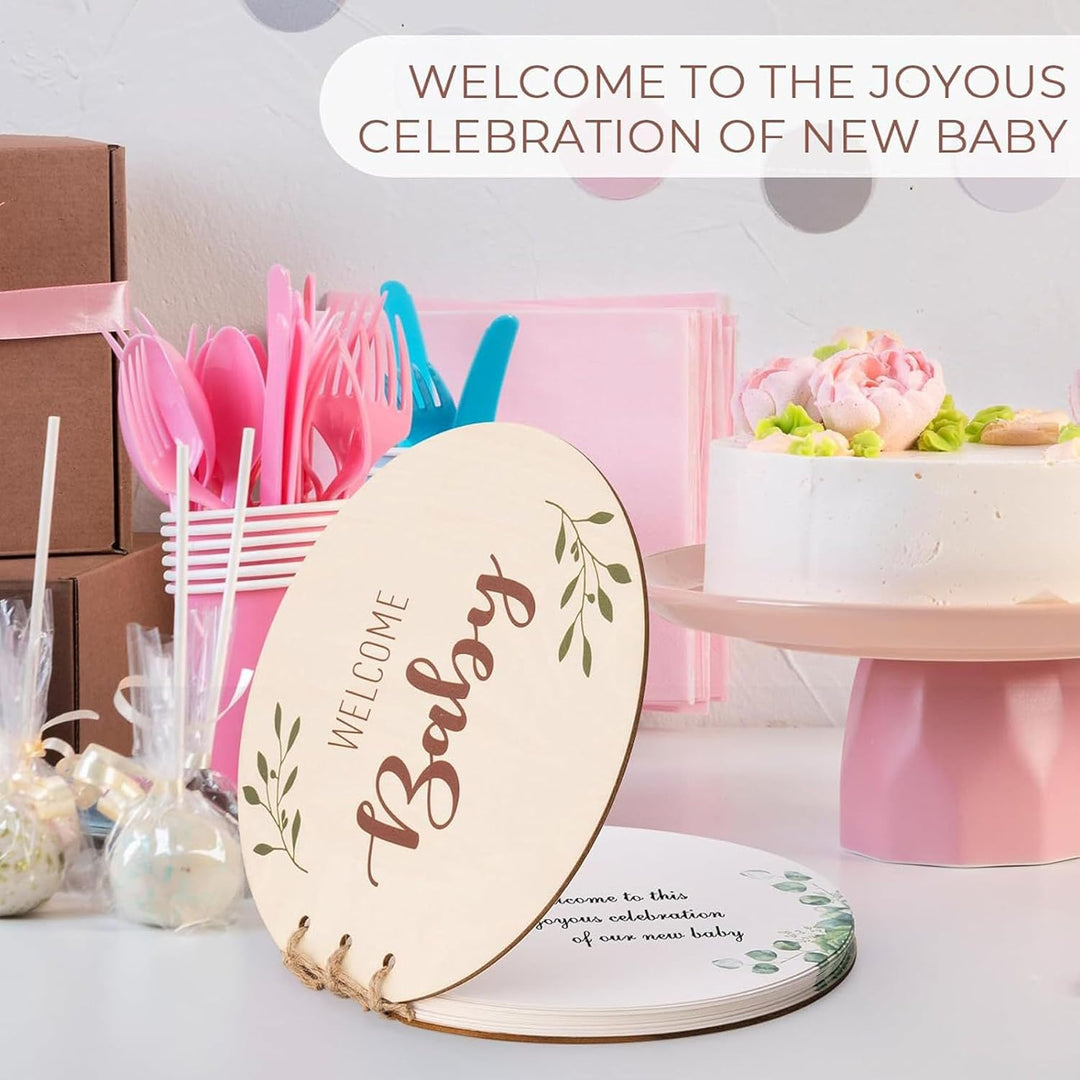 Baby Shower Guest Book, Baby Shower Sign in Round Guest Book with Watercolor Design, Baby Shower Guest Book Alternatives Girl Boy, Wood Guestbook Keepsake Gift for New Parents - Just Closeouts Canada Inc.