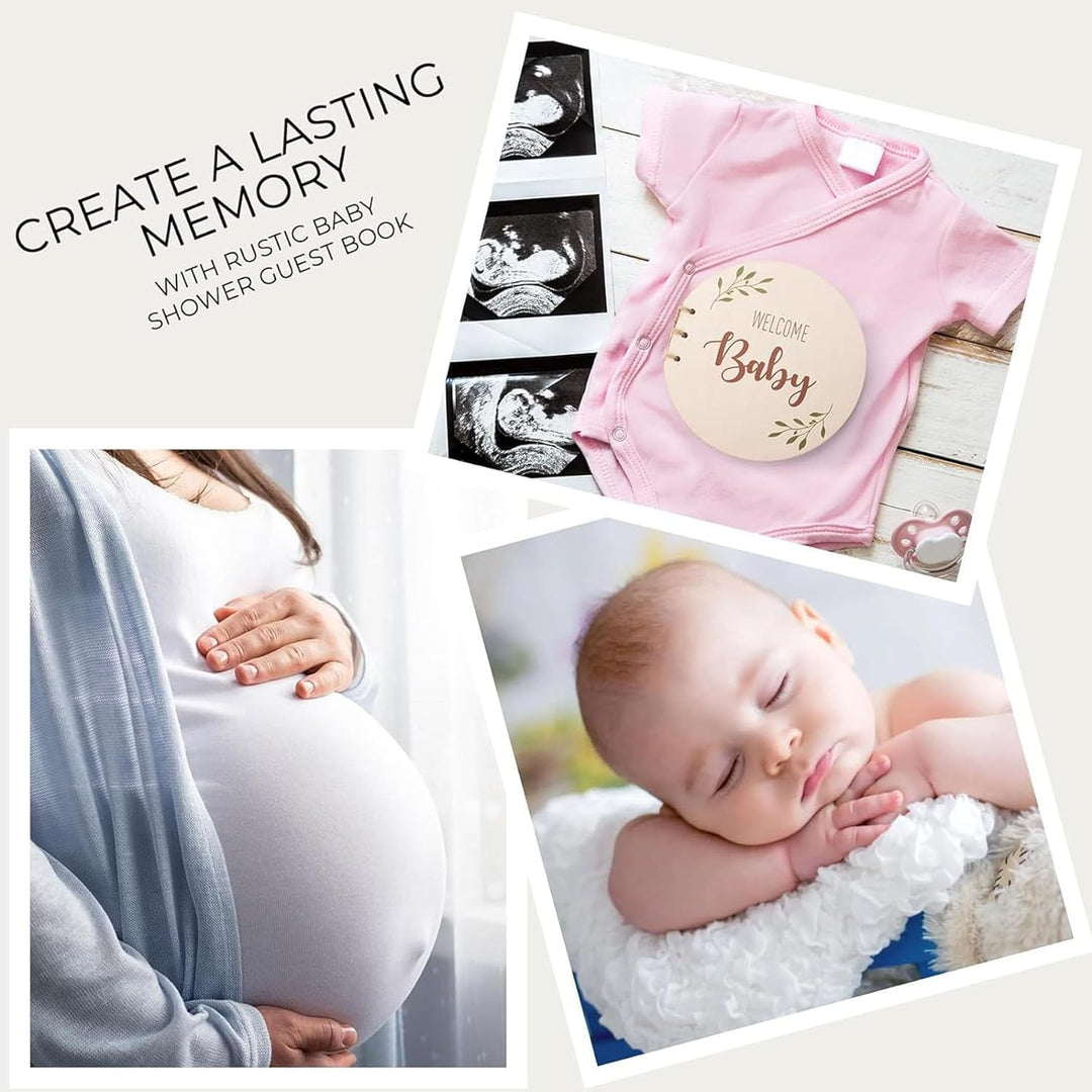 Baby Shower Guest Book, Baby Shower Sign in Round Guest Book with Watercolor Design, Baby Shower Guest Book Alternatives Girl Boy, Wood Guestbook Keepsake Gift for New Parents - Just Closeouts Canada Inc.