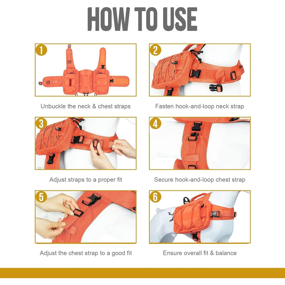 Backpack for Dogs to Wear Pet Back Pack with Padded Handle and Leash Attachment Point for Dog with 17" - 23.5" Neck Girth and 25" - 31" Chest (Orange, Medium) - Just Closeouts Canada Inc.