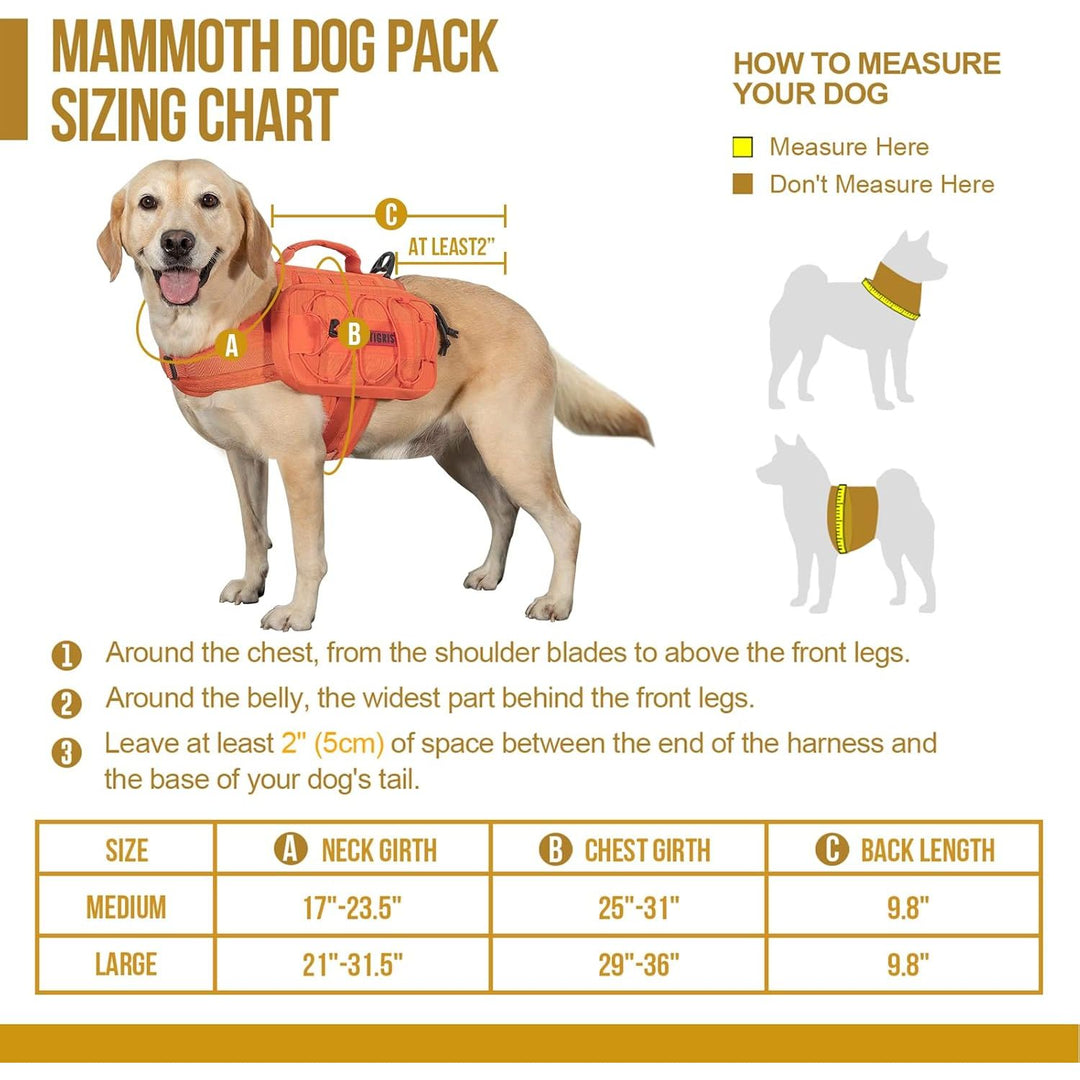 Backpack for Dogs to Wear Pet Back Pack with Padded Handle and Leash Attachment Point for Dog with 17" - 23.5" Neck Girth and 25" - 31" Chest (Orange, Medium) - Just Closeouts Canada Inc.