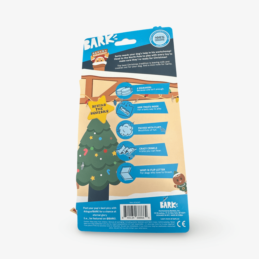 BARK Holiday Santa's Workchomp Letter Fur Santa Dog Plush Toy - Just Closeouts Canada Inc.840134688664