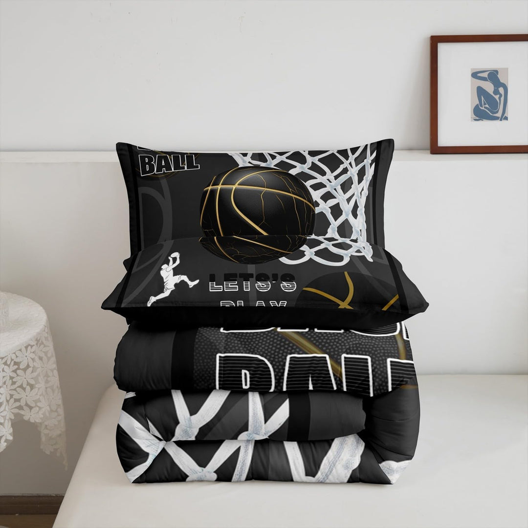 Basketball Comforter Set Twin Size Basketball Player Bedding Set Kids Boys Girls 3D Ball Pattern Gaming Sports Black Comforter Sports Theme Quilt Set - Just Closeouts Canada Inc.X004VYDZMR