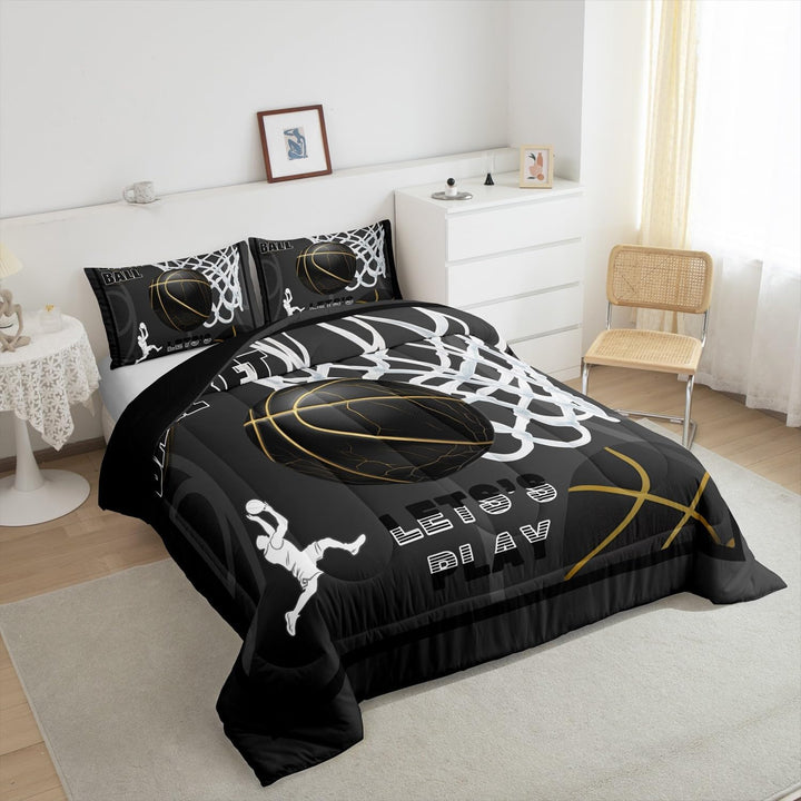 Basketball Comforter Set Twin Size Basketball Player Bedding Set Kids Boys Girls 3D Ball Pattern Gaming Sports Black Comforter Sports Theme Quilt Set - Just Closeouts Canada Inc.X004VYDZMR