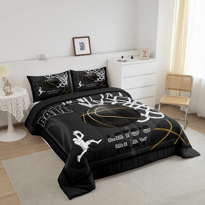 Basketball Comforter Set Twin Size Basketball Player Bedding Set Kids Boys Girls 3D Ball Pattern Gaming Sports Black Comforter Sports Theme Quilt Set - Just Closeouts Canada Inc.X004VYDZMR