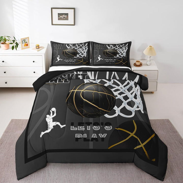 Basketball Comforter Set Twin Size Basketball Player Bedding Set Kids Boys Girls 3D Ball Pattern Gaming Sports Black Comforter Sports Theme Quilt Set - Just Closeouts Canada Inc.X004VYDZMR