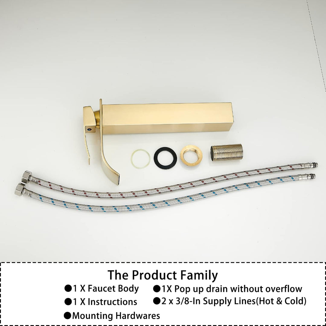 Bathroom Faucet Bruhsed Gold, Single Handle One Hole Waterfall Bathroom Vessel Sink Faucet Bathroom Vanity Faucet with Pop Up Drain Without Overflow - Just Closeouts Canada Inc.