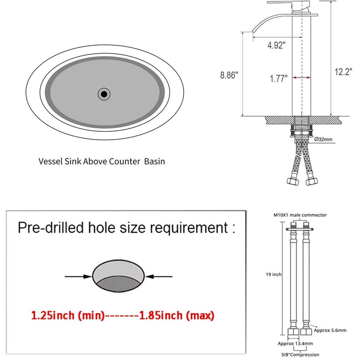 Bathroom Faucet Bruhsed Gold, Single Handle One Hole Waterfall Bathroom Vessel Sink Faucet Bathroom Vanity Faucet with Pop Up Drain Without Overflow - Just Closeouts Canada Inc.