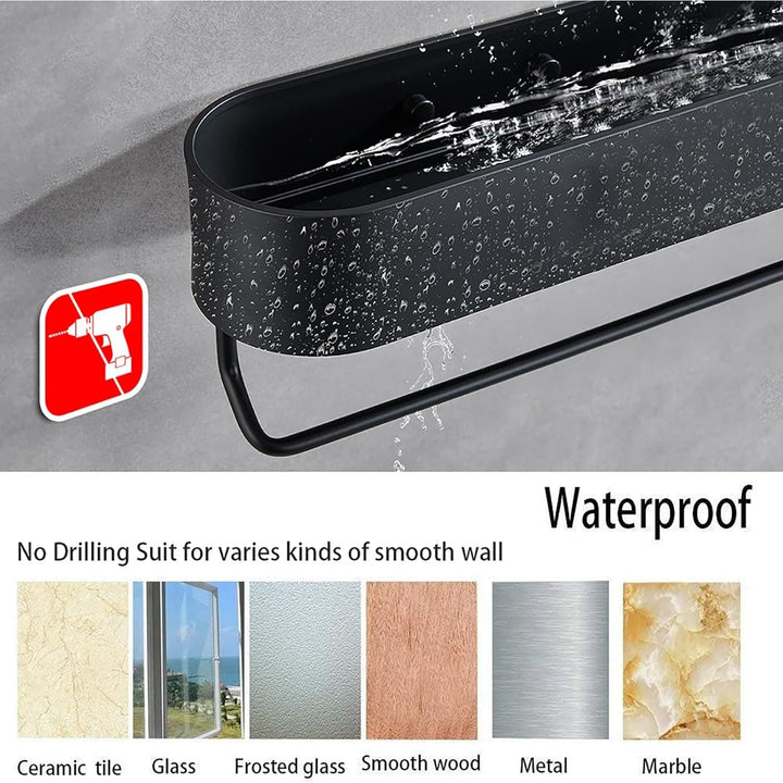 Bathroom Shelf No Drilling Shower Shelf with Towel Rail Bar Bathroom Shelves for Towels Rustproof Aluminum Shower Organizer Wall Mounted for Kitchen,Living Room (BK - 30cm) - Just Closeouts Canada Inc.