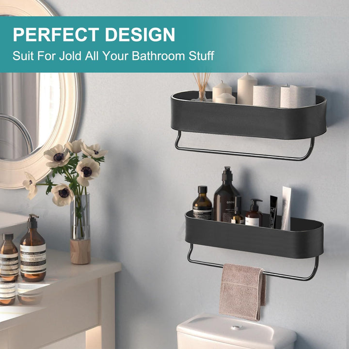 Bathroom Shelf No Drilling Shower Shelf with Towel Rail Bar Bathroom Shelves for Towels Rustproof Aluminum Shower Organizer Wall Mounted for Kitchen,Living Room (BK - 30cm) - Just Closeouts Canada Inc.