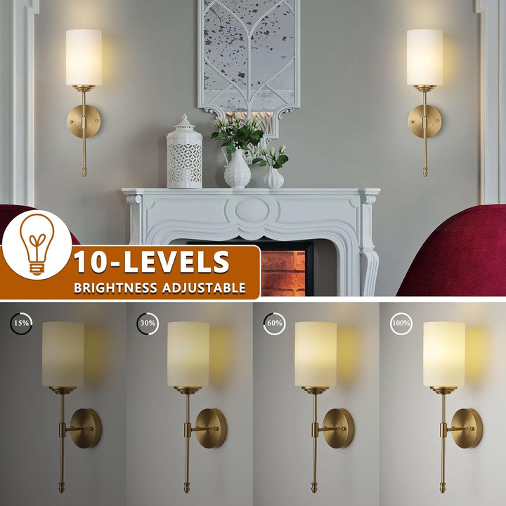 Battery Operated Wall Sconces Set of Two, Rechargeable Wireless Dimmable LED Lights with Remote Control, Modern Gold & Glass Design for Bedroom, Living Room - 2 - Pack - Just Closeouts Canada Inc.